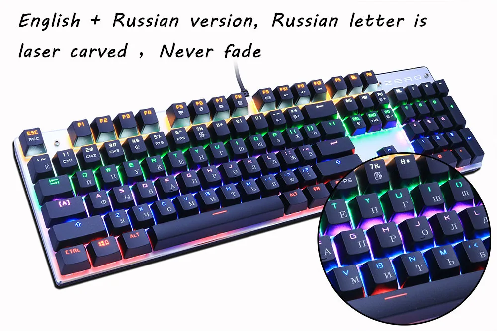 Metoo Edition 87key Mechanical Gaming Keyboard With Blue Switches Russian Sticker For Tablet Desktop - 11