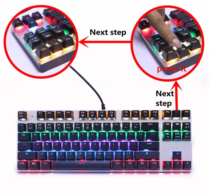 Metoo Edition 87key Mechanical Gaming Keyboard With Blue Switches Russian Sticker For Tablet Desktop - 15
