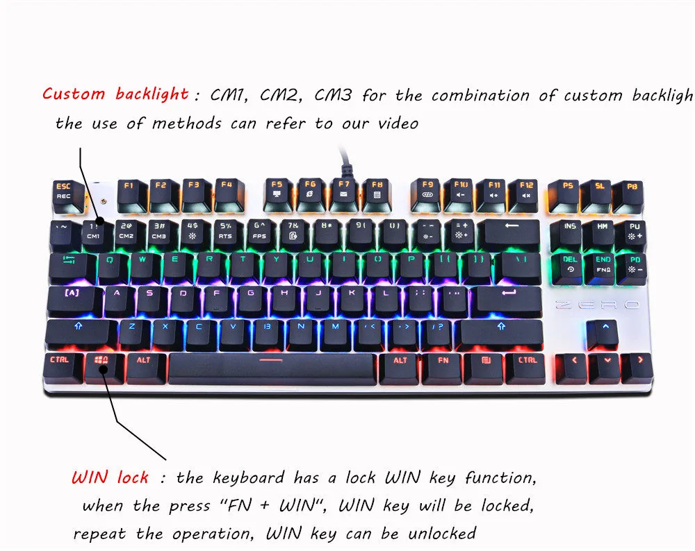 Metoo Edition 87key Mechanical Gaming Keyboard With Blue Switches Russian Sticker For Tablet Desktop - 1