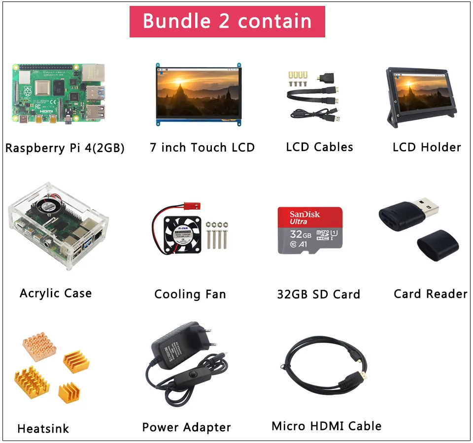 Raspberry Pi 4 Model B 6432gb Sd Card Kit 7inch Touch Screen Lcd Holder Micro Hdmi Fan Heat Sink Power Supply - 3 Raspberry Pi 4 Model B 6432gb Sd Card Kit 7inch Touch Screen Lcd Holder Micro Hdmi Fan Heat Sink Power Supply - 3