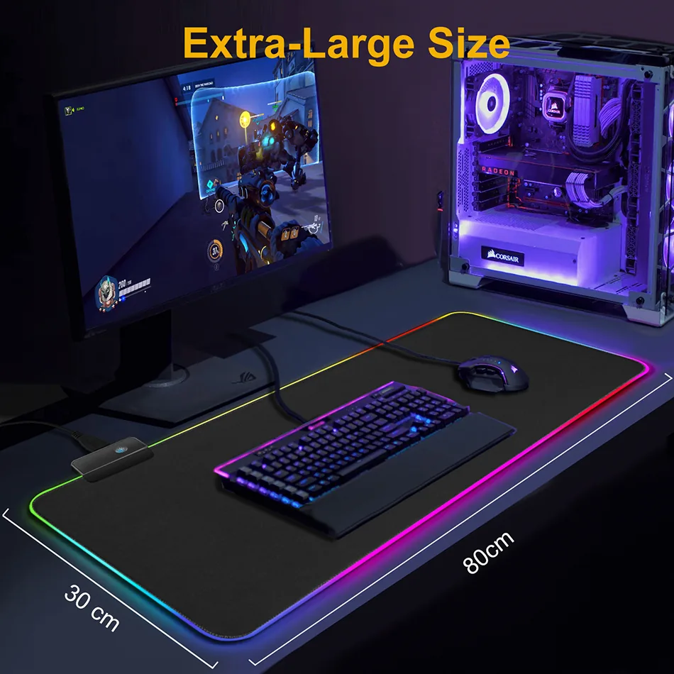 Large Rgb Gaming Mouse Pad With Led Backlight Antislip Mat For Keyboard And Desk Enhanced Pc Gamer Experience - 4 Large Rgb Gaming Mouse Pad With Led Backlight Antislip Mat For Keyboard And Desk Enhanced Pc Gamer Experience - 4
