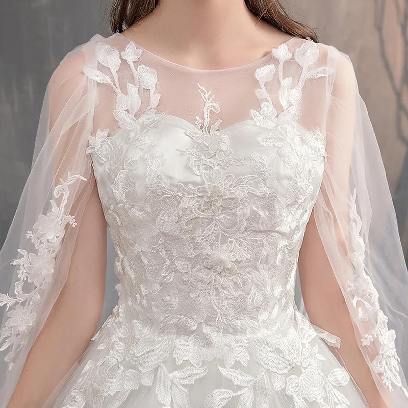 Embroidered Princess Bridal Gown Chinese Wedding Dress With Long Cap Lace Train Plus Size - 5 Embroidered Princess Bridal Gown Chinese Wedding Dress With Long Cap Lace Train Plus Size - 5