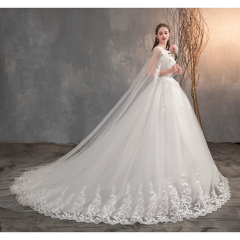 Embroidered Princess Bridal Gown Chinese Wedding Dress With Long Cap Lace Train Plus Size - 7 Embroidered Princess Bridal Gown Chinese Wedding Dress With Long Cap Lace Train Plus Size - 7