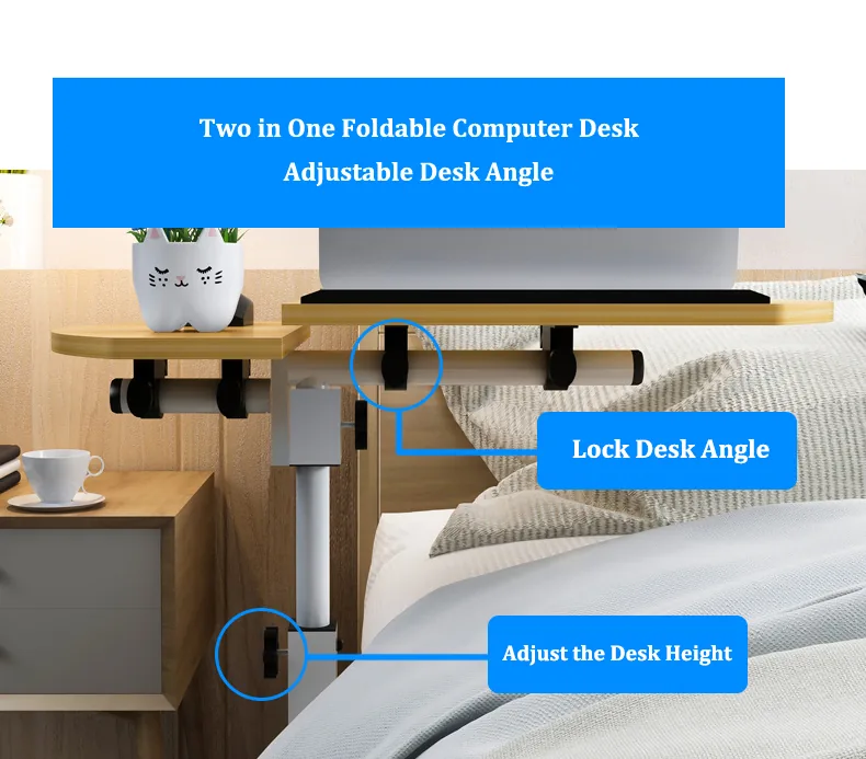 Adjustable Portable Folding Laptop Desk Bedside Home Study Table Movable Computer Workstation - 7