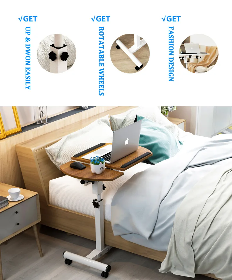 Adjustable Portable Folding Laptop Desk Bedside Home Study Table Movable Computer Workstation - 2