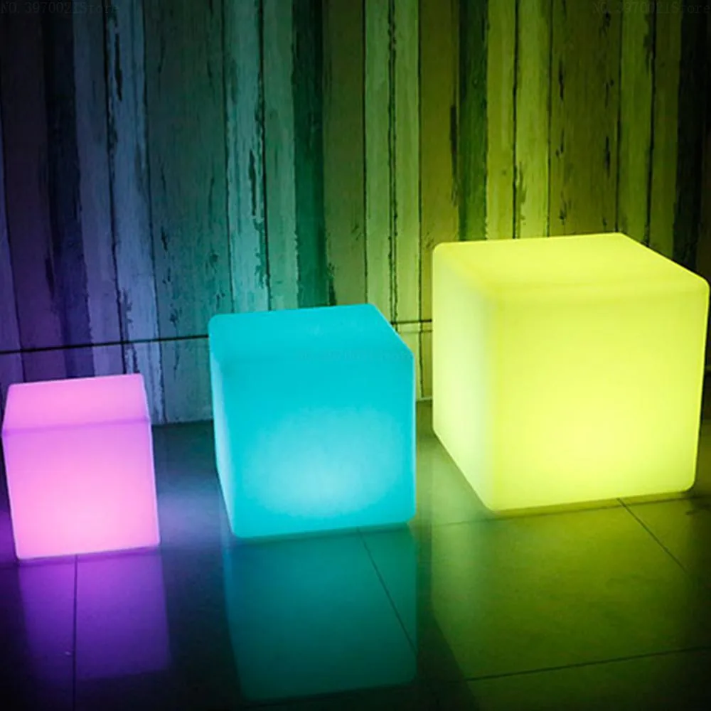 Outdoor Led Illuminated Bar Stool 20cm Cube With Remote Control Color Changing Creative Furniture - 1