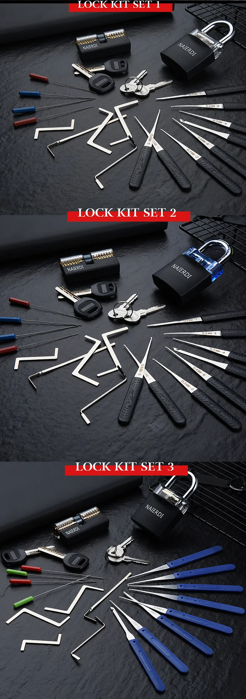 Naierdi Locksmith Transparent Practice Padlock Lock Pick Set Hand Tools With Broken Key Removal Hooks - 8 Naierdi Locksmith Transparent Practice Padlock Lock Pick Set Hand Tools With Broken Key Removal Hooks - 8