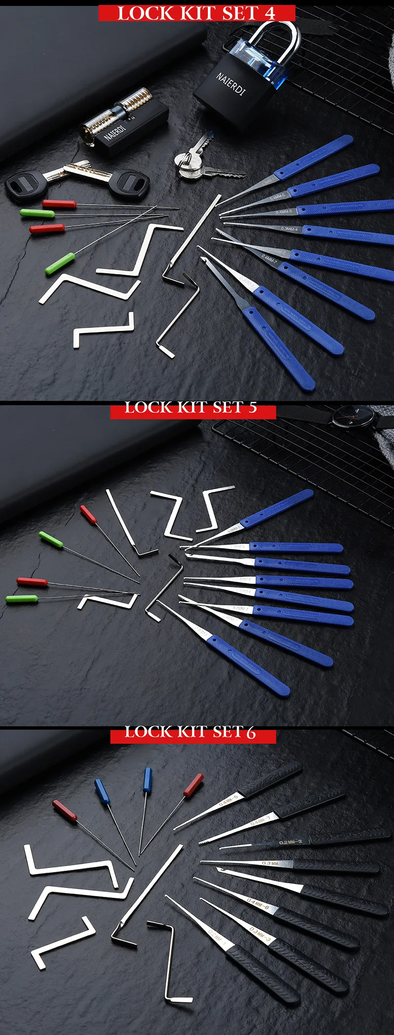 Naierdi Locksmith Transparent Practice Padlock Lock Pick Set Hand Tools With Broken Key Removal Hooks - 9 Naierdi Locksmith Transparent Practice Padlock Lock Pick Set Hand Tools With Broken Key Removal Hooks - 9