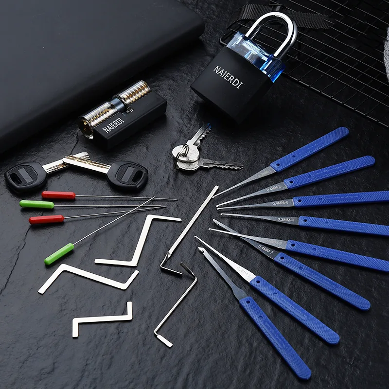 Naierdi Locksmith Transparent Practice Padlock Lock Pick Set Hand Tools With Broken Key Removal Hooks - 3 Naierdi Locksmith Transparent Practice Padlock Lock Pick Set Hand Tools With Broken Key Removal Hooks - 3