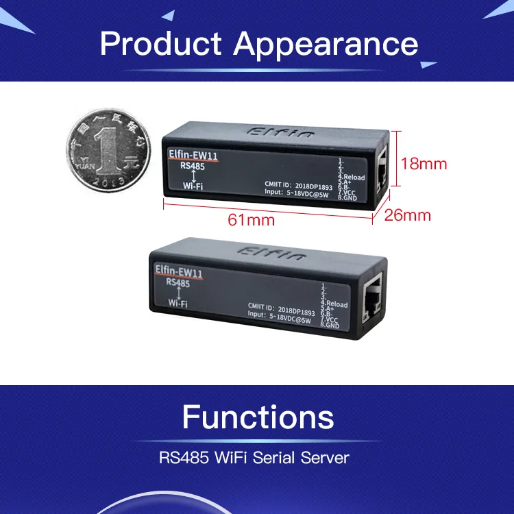 Elfinew11 Wifi Device Server Module Rs485 Serial Port Tcp Ip Telnet Modbus Protocol Data Transfer Support - 2