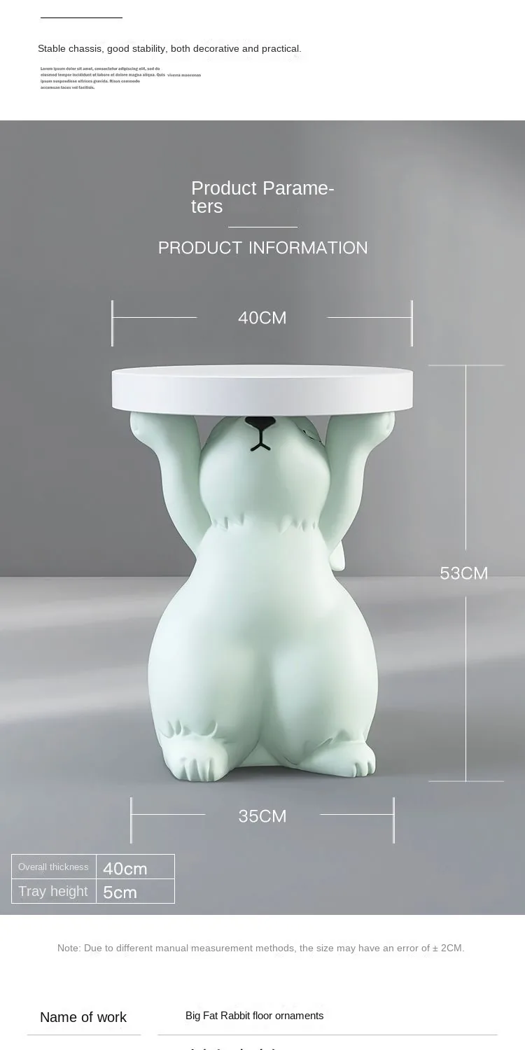 Creative Rabbit Statue Round Side Table For Living Room Decor - 13