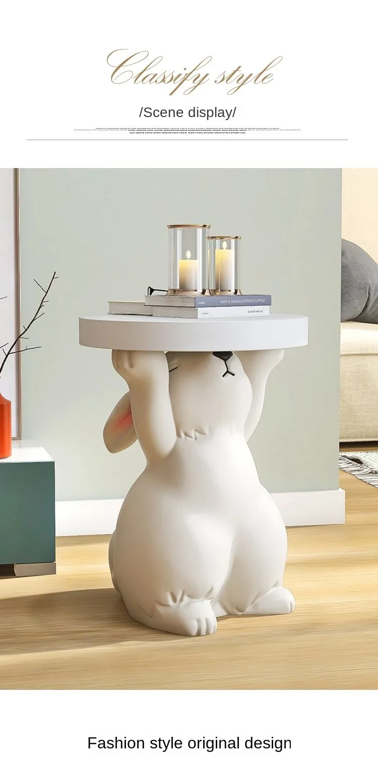 Creative Rabbit Statue Round Side Table For Living Room Decor - 15