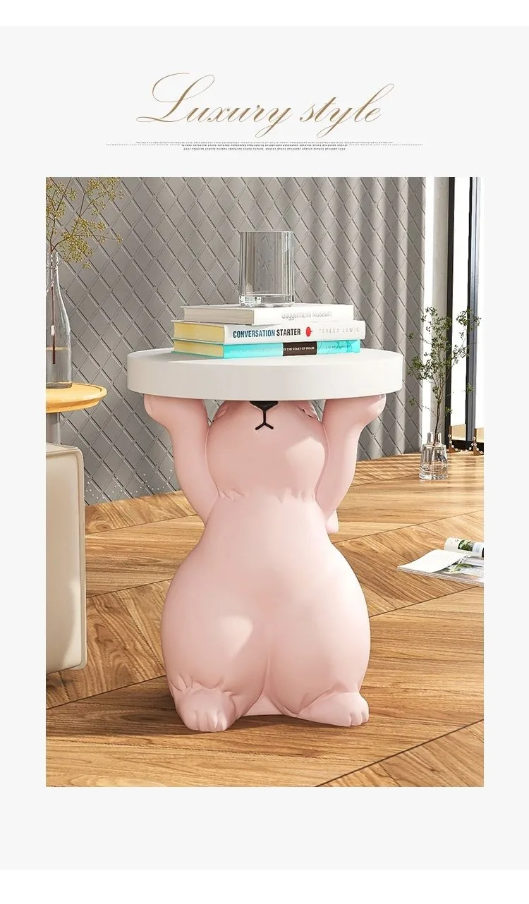Creative Rabbit Statue Round Side Table For Living Room Decor - 16