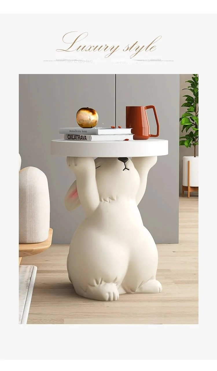 Creative Rabbit Statue Round Side Table For Living Room Decor - 18