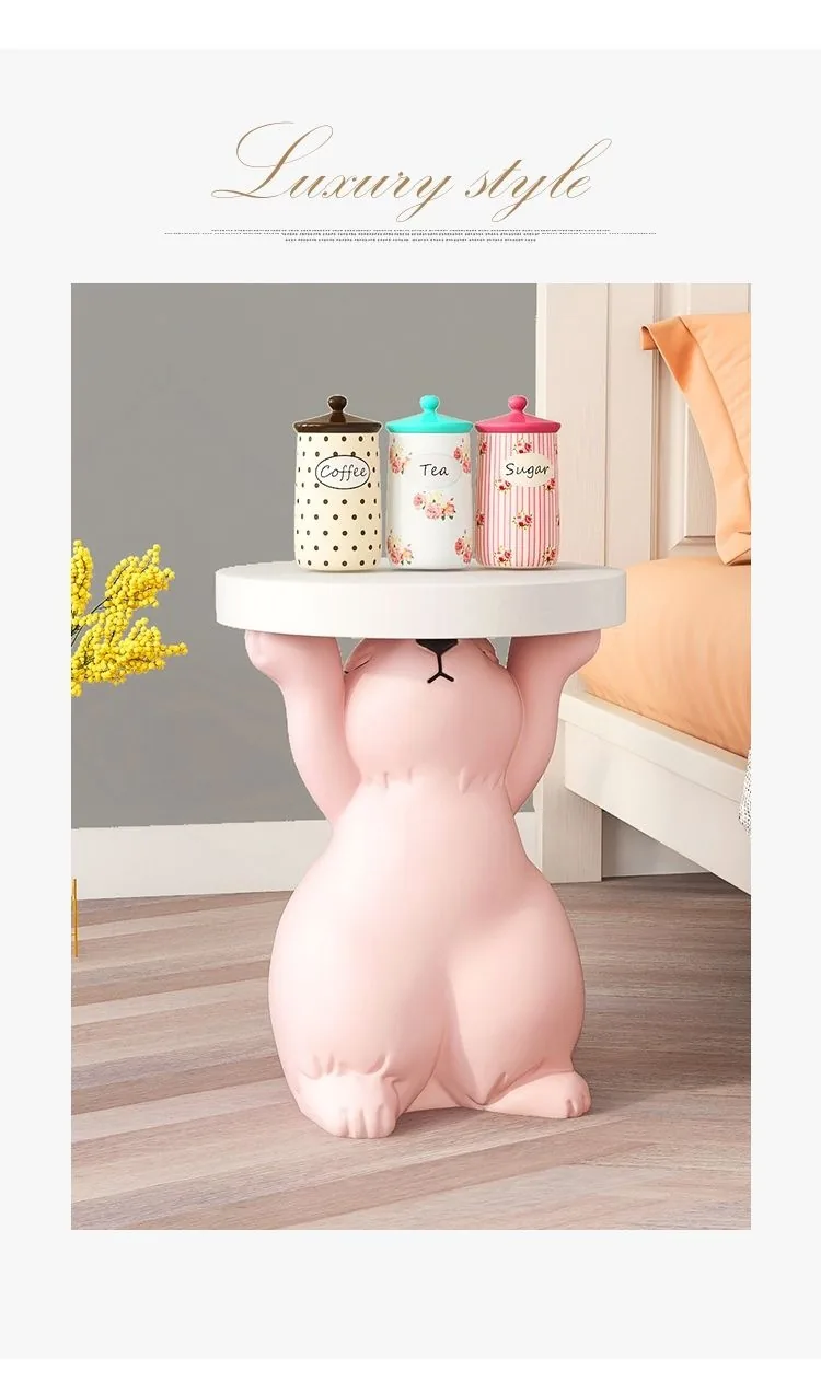 Creative Rabbit Statue Round Side Table For Living Room Decor - 20
