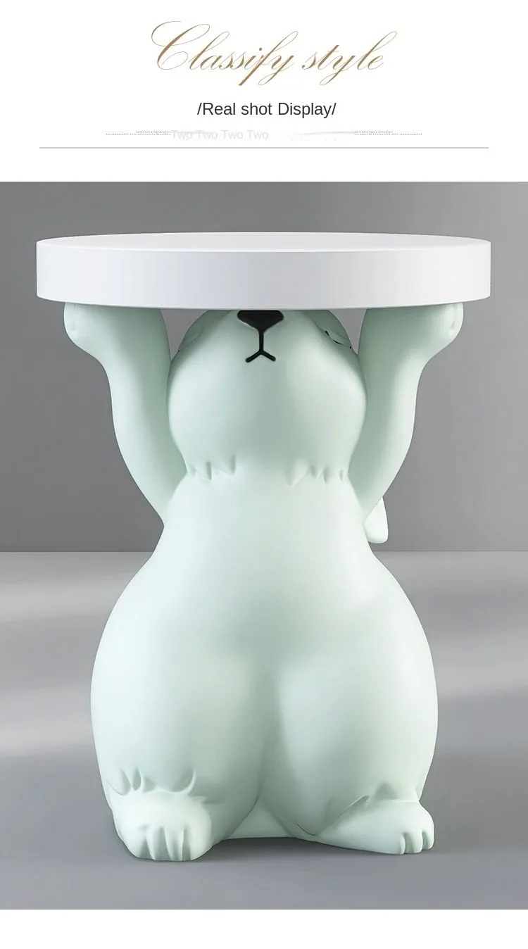 Creative Rabbit Statue Round Side Table For Living Room Decor - 21