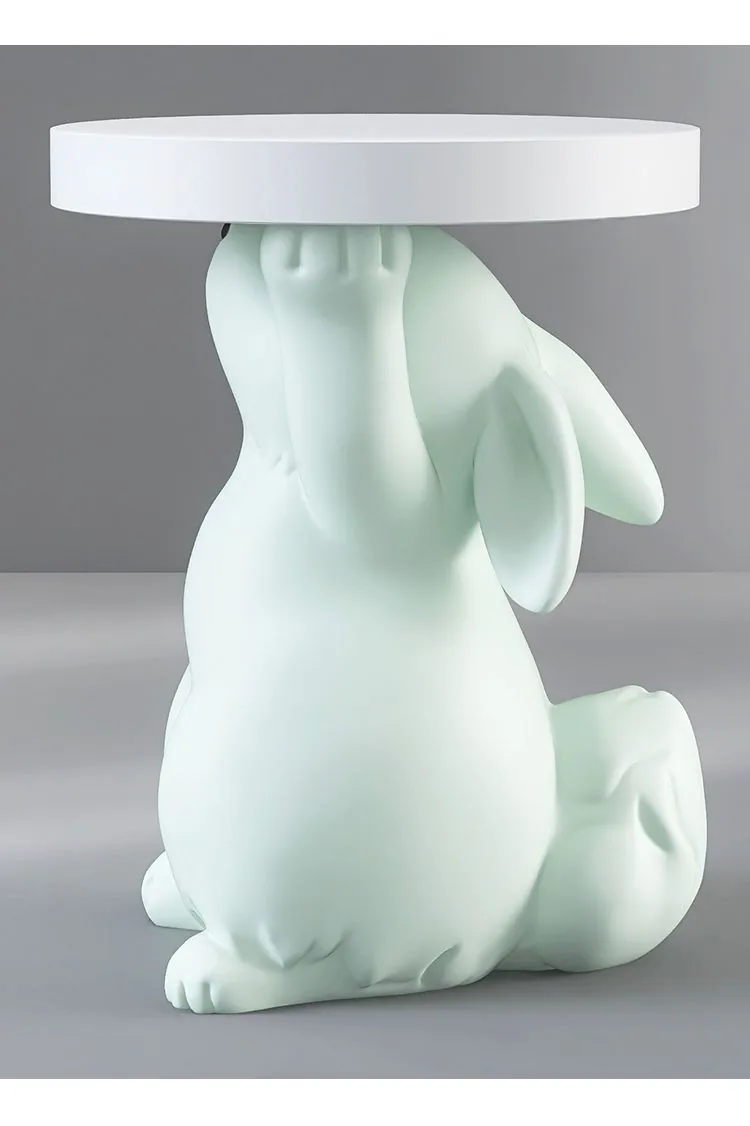 Creative Rabbit Statue Round Side Table For Living Room Decor - 22