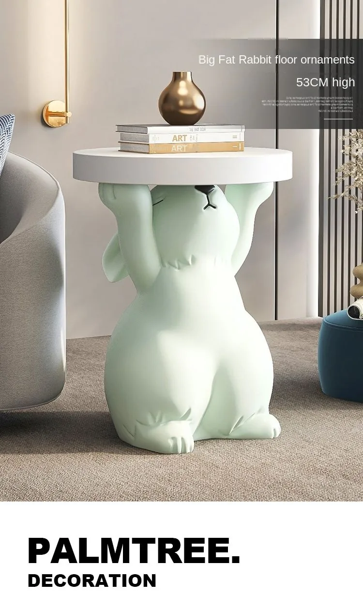 Creative Rabbit Statue Round Side Table For Living Room Decor - 7