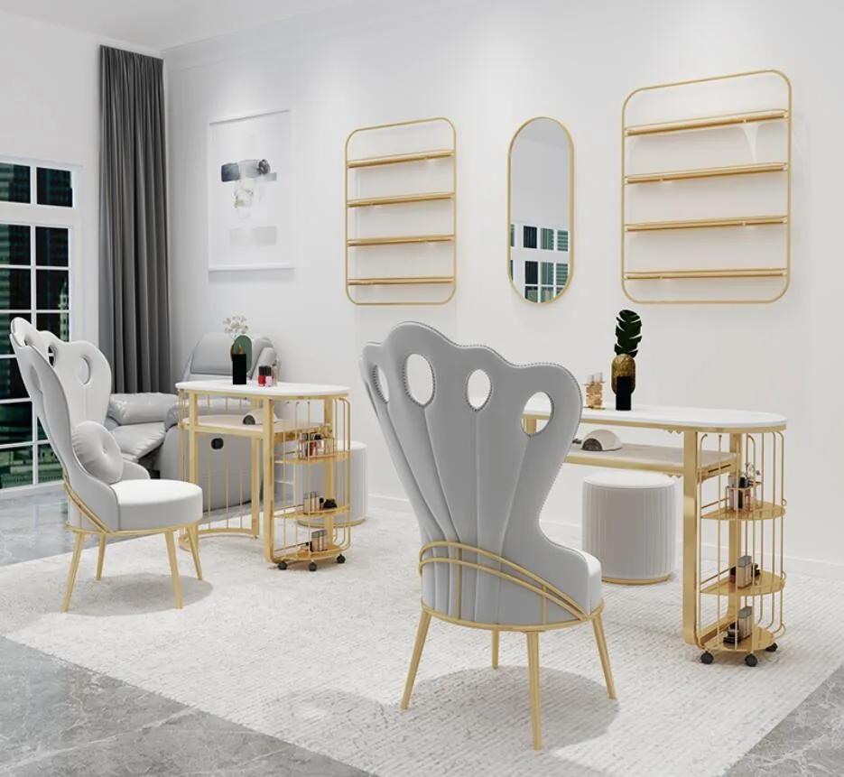 Double Marble Manicure Table Chair Set Iron Frame Singledouble Option - 12 Double Marble Manicure Table Chair Set Iron Frame Singledouble Option - 12
