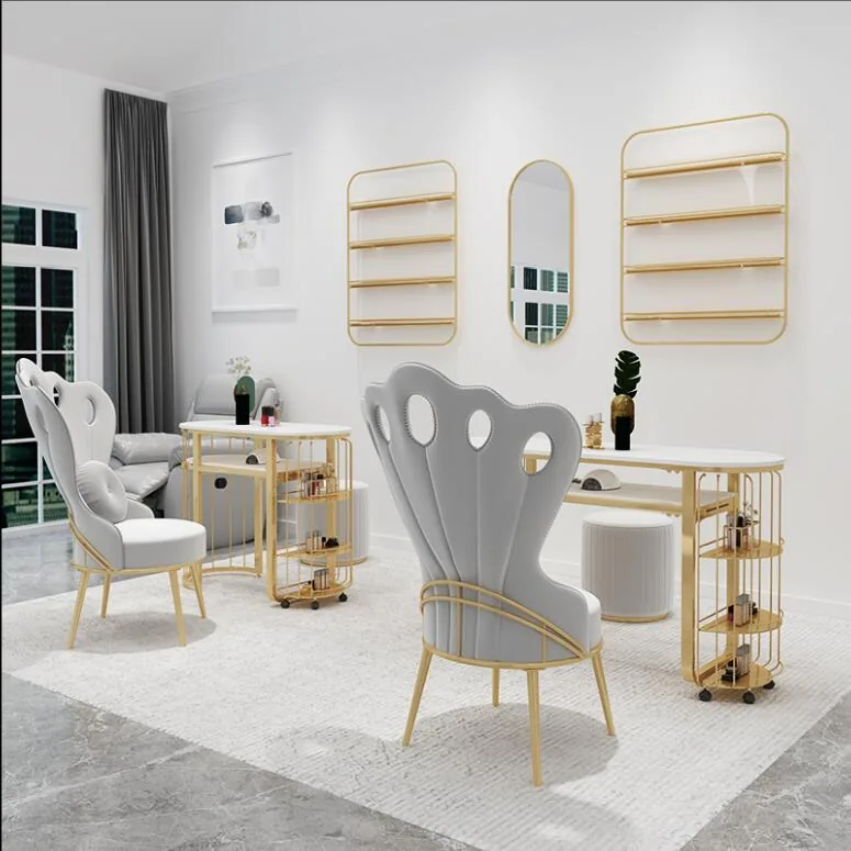 Double Marble Manicure Table Chair Set Iron Frame Singledouble Option - 6 Double Marble Manicure Table Chair Set Iron Frame Singledouble Option - 6