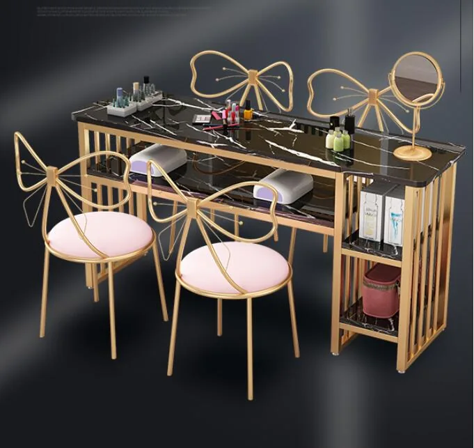 European Style Single Nail Table And Double Chair Set - 6