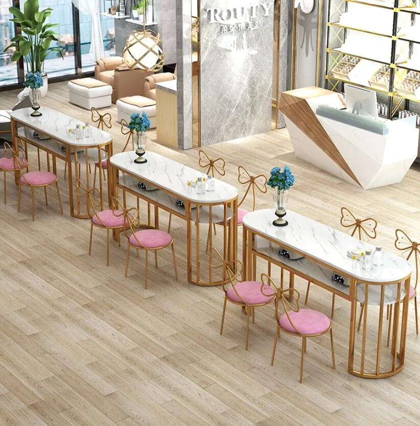 Modern Double Manicure Table And Chair Set Economical Simple Design - 8