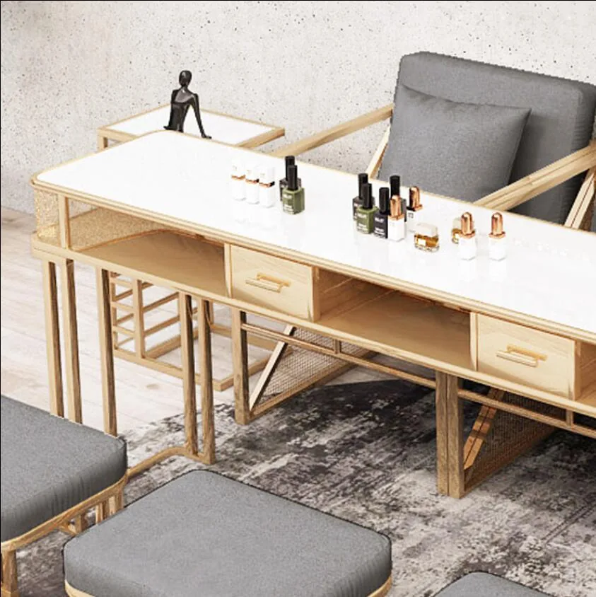 Professional Manicure Table Chair Set With Iron Frame Marble Glass Surface - 10 Professional Manicure Table Chair Set With Iron Frame Marble Glass Surface - 10