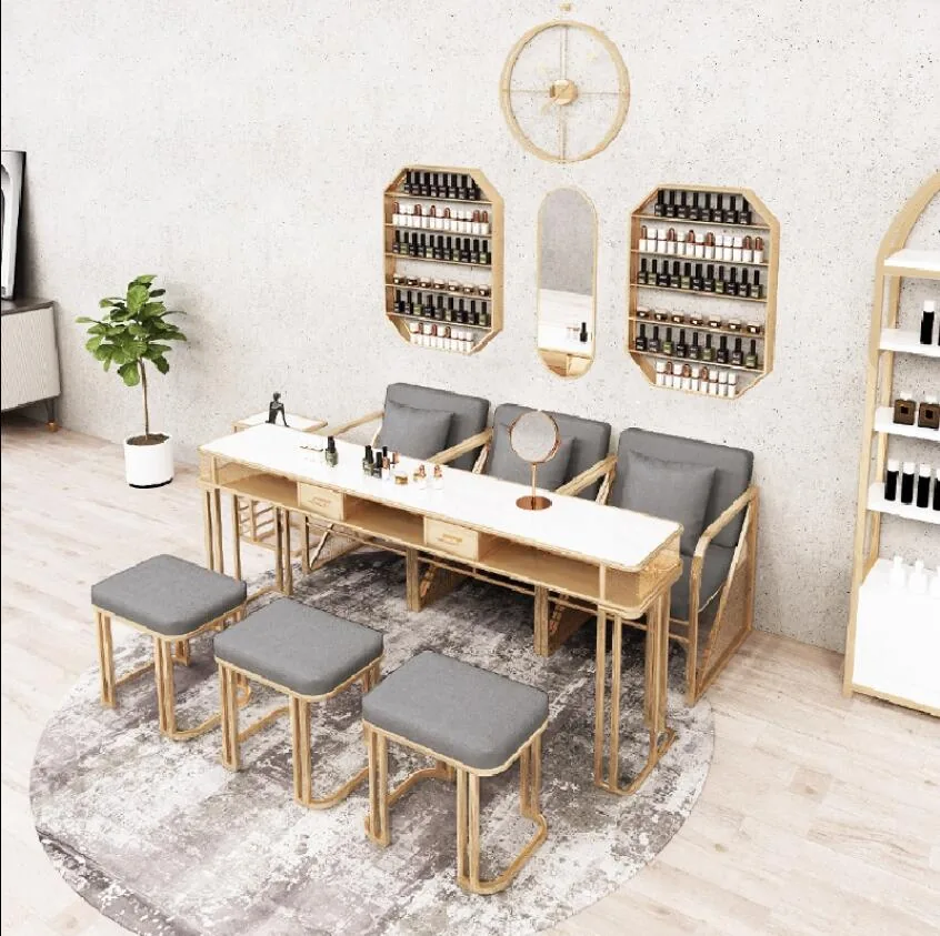 Professional Manicure Table Chair Set With Iron Frame Marble Glass Surface - 11 Professional Manicure Table Chair Set With Iron Frame Marble Glass Surface - 11