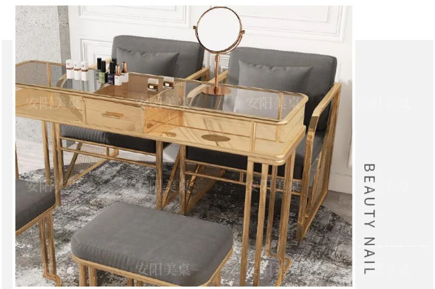 Professional Manicure Table Chair Set With Iron Frame Marble Glass Surface - 14 Professional Manicure Table Chair Set With Iron Frame Marble Glass Surface - 14