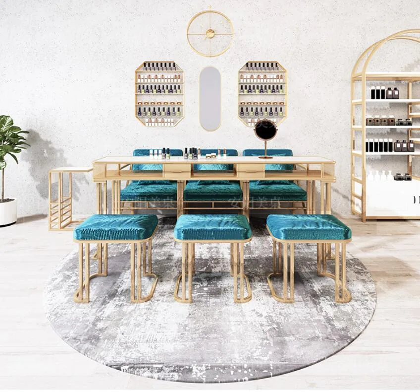 Professional Manicure Table Chair Set With Iron Frame Marble Glass Surface - 15 Professional Manicure Table Chair Set With Iron Frame Marble Glass Surface - 15