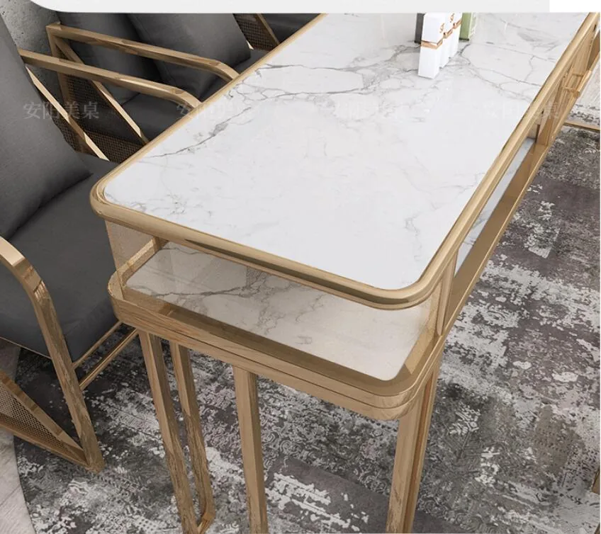 Professional Manicure Table Chair Set With Iron Frame Marble Glass Surface - 16 Professional Manicure Table Chair Set With Iron Frame Marble Glass Surface - 16