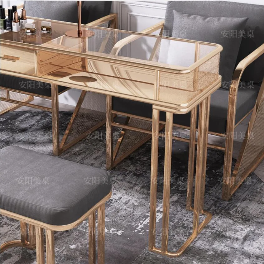 Professional Manicure Table Chair Set With Iron Frame Marble Glass Surface - 17 Professional Manicure Table Chair Set With Iron Frame Marble Glass Surface - 17
