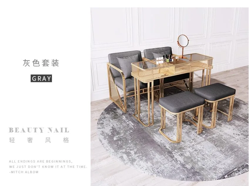 Professional Manicure Table Chair Set With Iron Frame Marble Glass Surface - 20 Professional Manicure Table Chair Set With Iron Frame Marble Glass Surface - 20