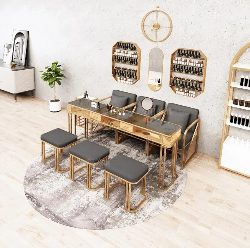 Professional Manicure Table Chair Set With Iron Frame Marble Glass Surface - 21 Professional Manicure Table Chair Set With Iron Frame Marble Glass Surface - 21