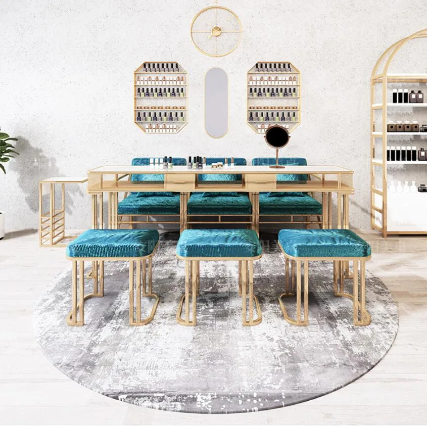 Professional Manicure Table Chair Set With Iron Frame Marble Glass Surface - 22 Professional Manicure Table Chair Set With Iron Frame Marble Glass Surface - 22