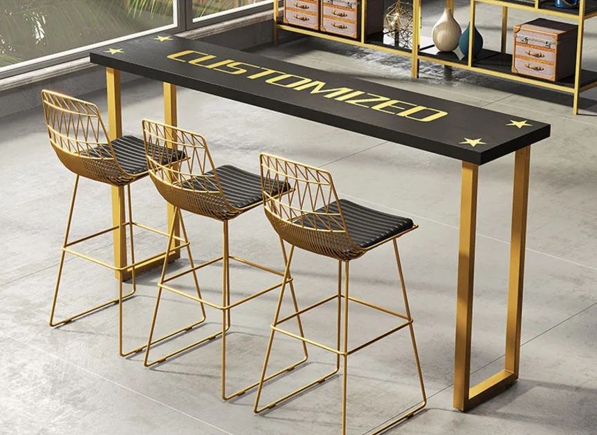 Solid Wood Highlegged Bar Table Chair Set For Living Room - 8